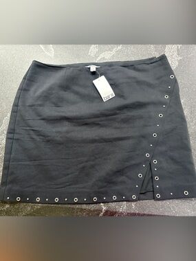 Bar III Black Mini Skirt with Eyelet Trim